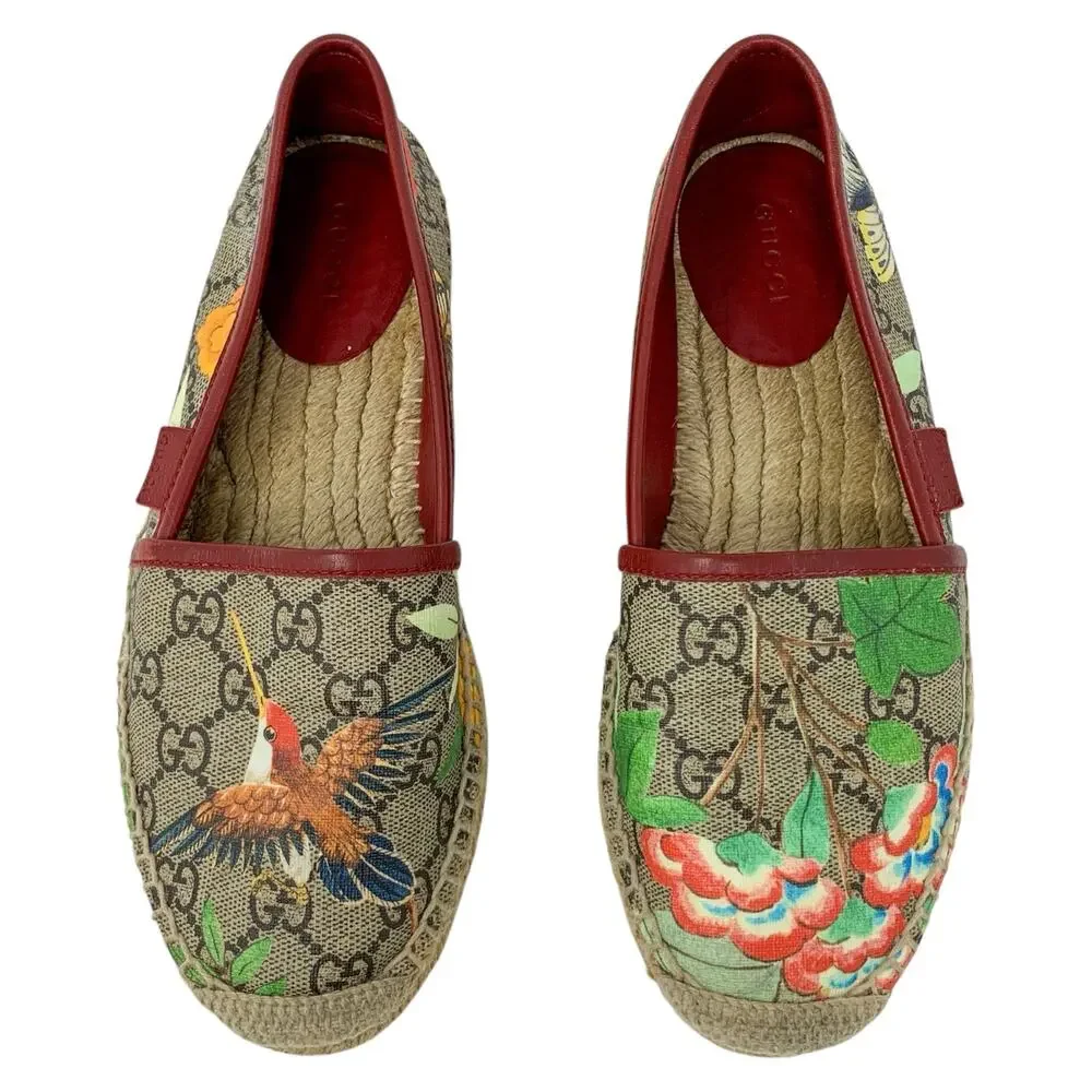 Gucci Tian GG Supreme Floral Bird Espadrilles Size 36 Flats